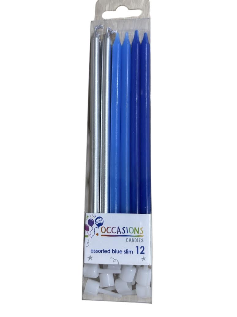 Blue Slim Metallic Candles - 12pk