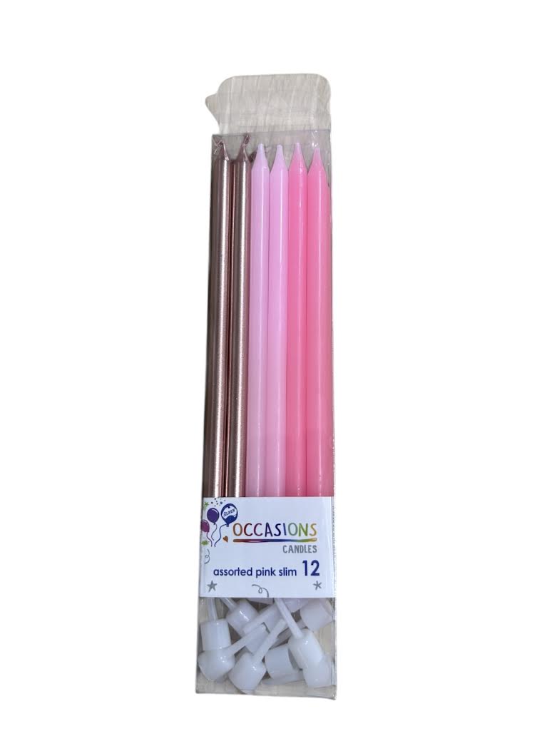 Pink Metallic Slim Candles - 12pk