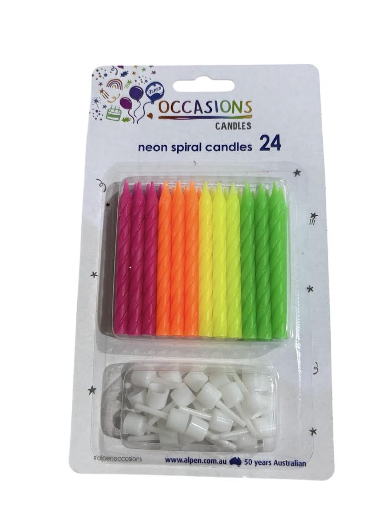 Neon Spiral Candles - 24pk