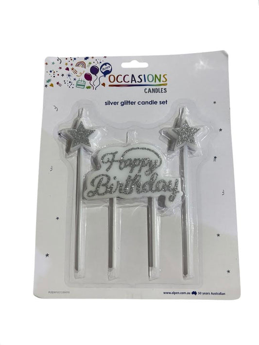 Happy Birthday Candle Set - Silver