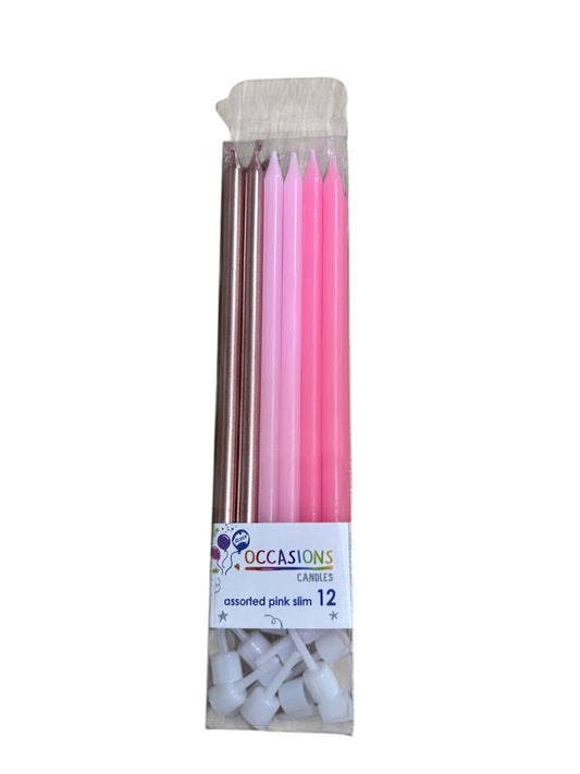 Pink Metallic Slim Candles - 12pk