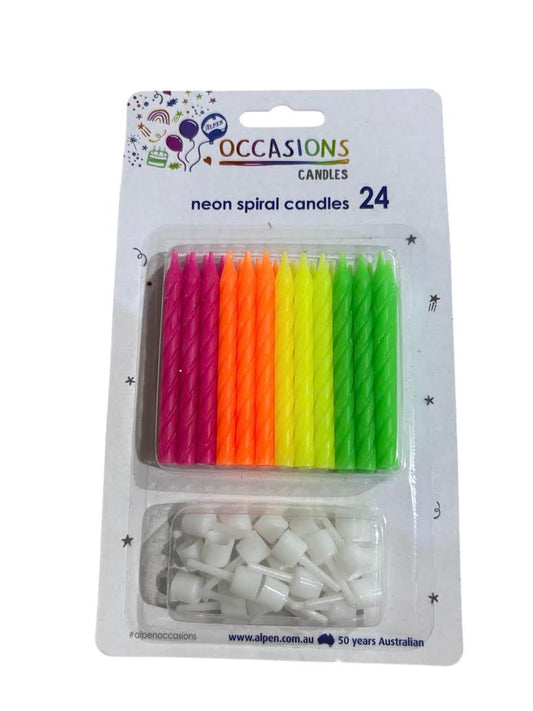 Neon Spiral Candles - 24pk