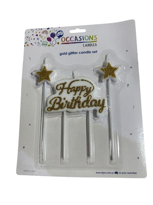 Happy Birthday Candle Set - Gold