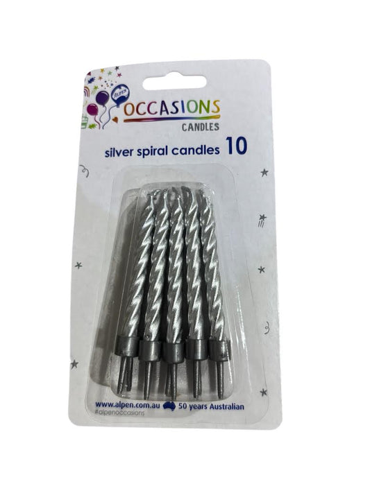 Silver Spiral Candles 10 pk