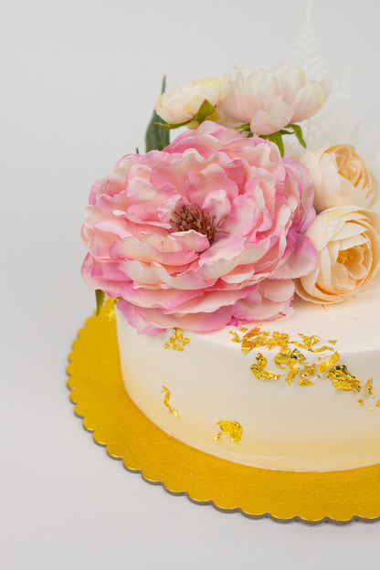 White Gold Floral Cake